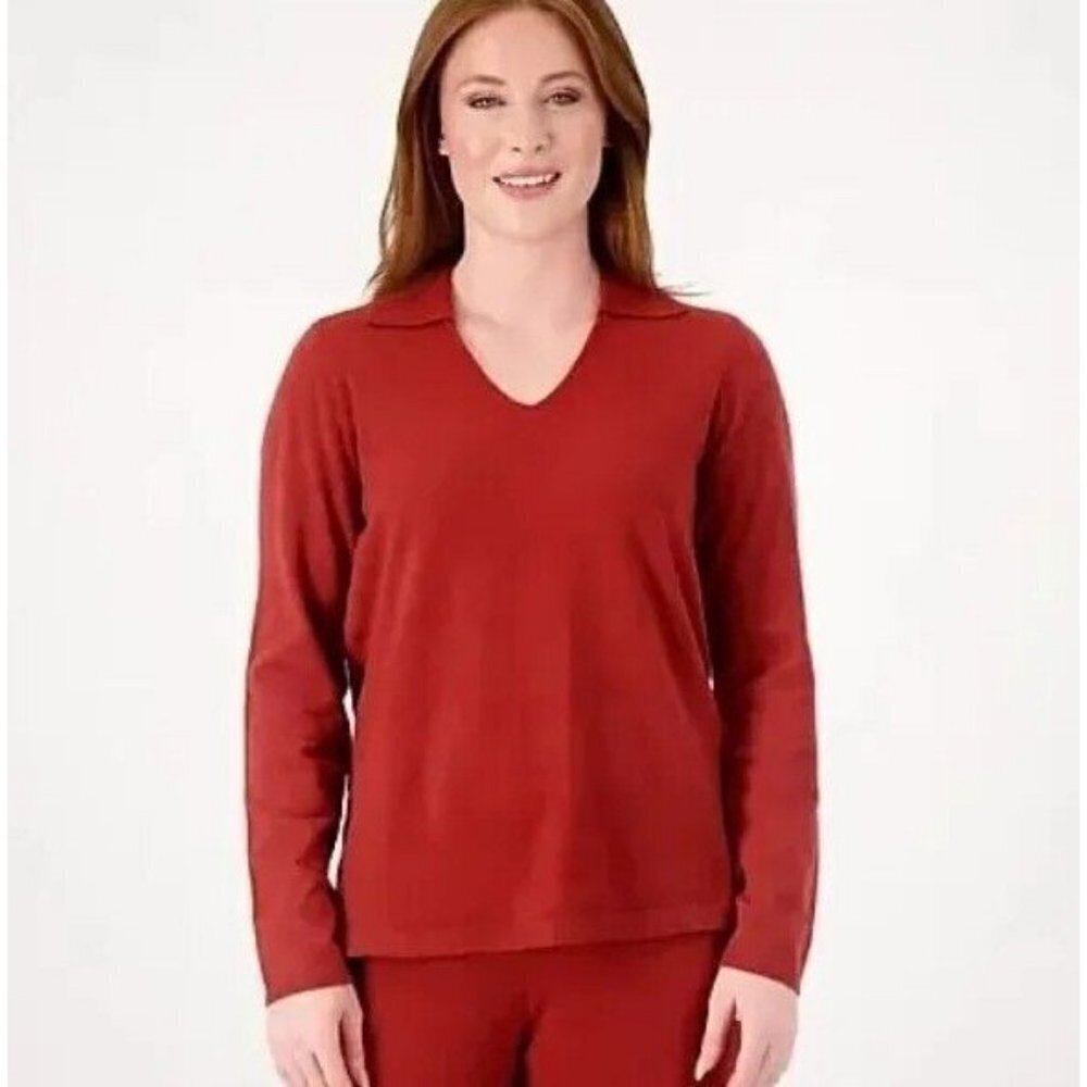 All Worthy Hunter McGrady Knit Collared Top Copper Small